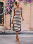 Striped Tie Shoulder Split Cover Up Dress